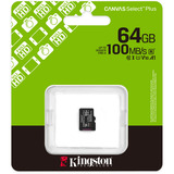 Kingston 64GB micSDXC Canvas Select Plus Gen3 100R A1 (Adaptador de SD no incluido), Tarjeta de memoria negro, 64 GB, MicroSDXC, Clase 10, UHS-I, 100 MB/s, Class 1 (U1)