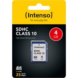 Intenso 4GB SDHC Clase 10, Tarjeta de memoria 4 GB, SDHC, Clase 10, 25 MB/s, Resistente a golpes, Resistente a la temperatura, A prueba de rayos X, Negro