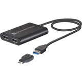 Sonnet USB3-DDP4K adaptador de cable de vídeo USB tipo A 2 x DisplayPort Negro negro, USB tipo A, 2 x DisplayPort, Macho, Hembra, Derecho, Derecho