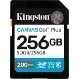 Kingston Canvas Go! Plus 256GB SDXC Canvas Go Plus Gen4 200MB/s C10 UHS-I U3 V30, Tarjeta de memoria negro, 256 GB, SDXC, Clase 10, UHS-I, 200 MB/s, 160 MB/s