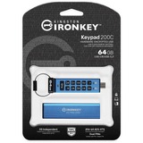 Kingston IronKey Keypad 200C USB-C de 64 GB 200C, FIPS 140-3 nivel 3 AES-256, Lápiz USB FIPS 140-3 nivel 3 AES-256, 64 GB, USB Tipo C, 3.2 Gen 1 (3.1 Gen 1), 280 MB/s, Funda, Azul