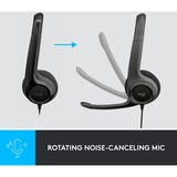 Logitech H390 Auriculares y Cascos, Auriculares con micrófono negro, Alámbrico, Oficina/Centro de llamadas, 20 - 20000 Hz, 197 g, Auriculares, Negro, Minorista