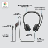 Logitech H390 Auriculares y Cascos, Auriculares con micrófono negro, Alámbrico, Oficina/Centro de llamadas, 20 - 20000 Hz, 197 g, Auriculares, Negro, Minorista