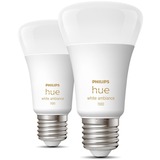 Philips Hue Bombilla inteligente A60 - E27 - 1100 (paquete de 2), Lámpara LED Philips Hue White ambiance Bombilla inteligente A60 - E27 - 1100 (paquete de 2), Bombilla inteligente, Blanco, Bluetooth/Zigbee, LED integrado, E27, Luz fría, Blanco cálido