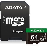 ADATA Speed Plus 64 GB MicroSDXC Clase 10, Tarjeta de memoria 64 GB, MicroSDXC, Clase 10, 160 MB/s, 140 MB/s, Class 3 (U3)