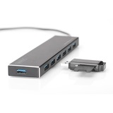 Digitus Concentrador para oficina USB 3.0, 7 puertos, Hub USB 7 puertos, USB 3.2 Gen 1 (3.1 Gen 1) Type-A, USB 3.2 Gen 1 (3.1 Gen 1) Type-A, 5000 Mbit/s, Gris, Aluminio, 1 m