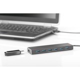 Digitus Concentrador para oficina USB 3.0, 7 puertos, Hub USB 7 puertos, USB 3.2 Gen 1 (3.1 Gen 1) Type-A, USB 3.2 Gen 1 (3.1 Gen 1) Type-A, 5000 Mbit/s, Gris, Aluminio, 1 m
