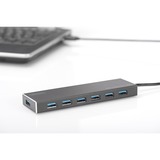 Digitus Concentrador para oficina USB 3.0, 7 puertos, Hub USB 7 puertos, USB 3.2 Gen 1 (3.1 Gen 1) Type-A, USB 3.2 Gen 1 (3.1 Gen 1) Type-A, 5000 Mbit/s, Gris, Aluminio, 1 m