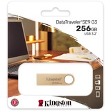 Kingston DataTraveler 256GB 220MB/s Unidad USB 3.2 Gen 1 Metálica SE9 G3, Lápiz USB dorado, 256 GB, USB tipo A, 3.2 Gen 1 (3.1 Gen 1), 220 MB/s, Sin tapa, Oro