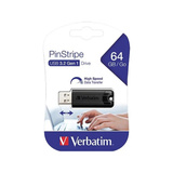 Verbatim PinStripe 3.0 - Unidad USB 3.0 de 64 GB  - Negro, Lápiz USB negro, 64 GB, USB tipo A, 3.2 Gen 1 (3.1 Gen 1), Deslizar, 7 g, Negro