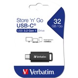 Verbatim Store 'n' Go unidad flash USB 32 GB USB Tipo C 3.2 Gen 1 (3.1 Gen 1) Negro, Lápiz USB negro/Gris, 32 GB, USB Tipo C, 3.2 Gen 1 (3.1 Gen 1), Deslizar, 4 g, Negro