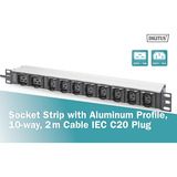 Digitus Regleta de enchufes 19" PDU con perfil de aluminio, 10 salidas, 8x C13, 2x C19 negro/Aluminio