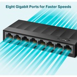 TP-Link LS1008G No administrado Gigabit Ethernet (10/100/1000) Negro, Interruptor/Conmutador negro, No administrado, Gigabit Ethernet (10/100/1000), Montaje de pared