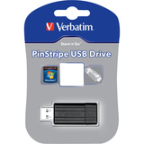 Verbatim PinStripe - Unidad USB de 64 GB - Negro, Lápiz USB negro, 64 GB, USB tipo A, 2.0, 10 MB/s, Deslizar, Negro