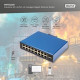 Digitus Gigabit Ethernet gestionado L2 industrial 16+2 puertos, Interruptor/Conmutador 