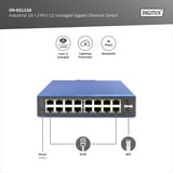 Digitus Gigabit Ethernet gestionado L2 industrial 16+2 puertos, Interruptor/Conmutador 
