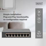 Digitus Gigabit de 8 puertos, Interruptor/Conmutador negro