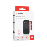Verbatim Pocket SSD 1 TB USB Tipo C 3.2 Gen 2 (3.1 Gen 2) Negro, Rojo, Unidad de estado sólido negro/Rojo, 1 TB, USB Tipo C, 3.2 Gen 2 (3.1 Gen 2), 1000 MB/s, 10 Gbit/s, Negro, Rojo