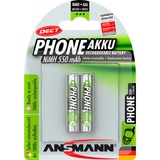 Ansmann 5035523 pila doméstica Níquel-metal hidruro (NiMH), Batería plateado, Níquel-metal hidruro (NiMH), 1,2 V, 550 mAh, Verde, DECT phones