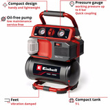 EINHELL Compresor a batería Power X-Change TE-AC 18/75 Li OF-Solo, 18Volt negro/Rojo