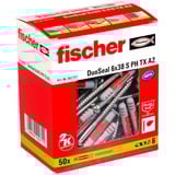 fischer Dübel DuoSeal 6x38 S PH TX A2, Pasador gris claro/Rojo