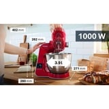 Bosch Serie 4 MUM5X720 robot de cocina 1000 W 3,9 L Rojo, Plata Balanza integrada rojo/Plateado, 3,9 L, Rojo, Plata, Tocar, 2,7 kg, 1,1 m, 4 discos