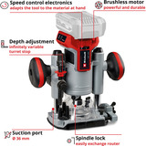 EINHELL Fresadora de borde profesional a batería TP-RO 18 Li BL - Solo, 18 Voltios rojo