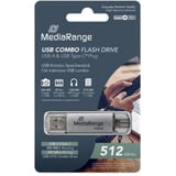 MediaRange Memoria USB combo 512 GB, Lápiz USB plateado/Transparente