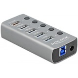 DeLOCK 63262 hub de interfaz USB 3.2 Gen 1 (3.1 Gen 1) Type-B 5000 Mbit/s Gris, Hub USB gris, USB 3.2 Gen 1 (3.1 Gen 1) Type-B, USB 3.2 Gen 1 (3.1 Gen 1) Type-A, 5000 Mbit/s, Gris, Aluminio, 0,8 m