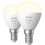 Philips Hue Bombilla esférica - Bombilla inteligente E14 - (paquete de 2), Lámpara LED Philips Hue White Bombilla esférica - Bombilla inteligente E14 - (paquete de 2), Bombilla inteligente, Blanco, Bluetooth/Zigbee, LED integrado, E14, Blanco suave