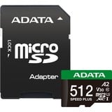 ADATA Speed Plus 512 GB MicroSDXC Clase 10, Tarjeta de memoria 512 GB, MicroSDXC, Clase 10, 180 MB/s, 160 MB/s, Class 3 (U3)