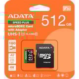 ADATA Speed Plus 512 GB MicroSDXC Clase 10, Tarjeta de memoria 512 GB, MicroSDXC, Clase 10, 180 MB/s, 160 MB/s, Class 3 (U3)