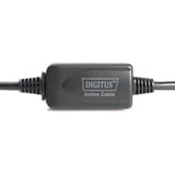 Digitus Cable de extensión USB 2.0 activo, 15 metros, Cable alargador negro