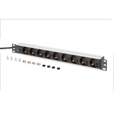 Digitus Regleta de enchufes 19" PDU con perfil de aluminio, 9 salidas, con fusible negro/Aluminio