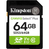 Kingston 64 GB SDXC Canvas Select Plus Gen3 100 MB/s C10 UHS-I U1 V10, Tarjeta de memoria 64 GB, SD, Clase 10, UHS-I, 100 MB/s, Class 1 (U1)