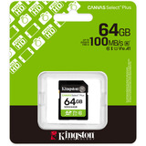 Kingston 64 GB SDXC Canvas Select Plus Gen3 100 MB/s C10 UHS-I U1 V10, Tarjeta de memoria 64 GB, SD, Clase 10, UHS-I, 100 MB/s, Class 1 (U1)