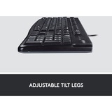 Logitech K120 Corded Keyboard teclado USB QWERTZ Alemán Negro negro, Completo (100%), Alámbrico, USB, QWERTZ, Negro