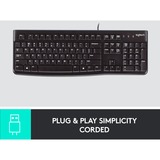 Logitech K120 Corded Keyboard teclado USB QWERTZ Alemán Negro negro, Completo (100%), Alámbrico, USB, QWERTZ, Negro