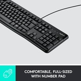 Logitech K120 Teclados negro, Completo (100%), Alámbrico, USB, QWERTZ, Negro