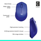 Logitech M330 SILENT PLUS, Ratón azul, mano derecha, Óptico, RF inalámbrico, 1000 DPI, Azul