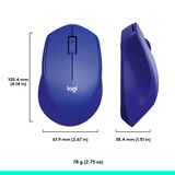 Logitech M330 SILENT PLUS, Ratón azul, mano derecha, Óptico, RF inalámbrico, 1000 DPI, Azul