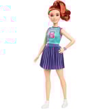Mattel Muñeca Barbie Fashionista con top de jersey y falda plisada, Muñecos 