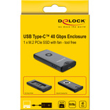 DeLOCK USB-C 40 Gbps para SSD M.2 NVMe PCIe con ventilador, Caja de unidades gris/Negro