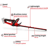EINHELL Tijera profesional para setos a batería GP-CH 18/50 Li BL-Solo, 18Volt, Cortasetos rojo/Negro