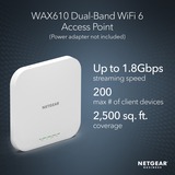 Netgear WAX610 1800 Mbit/s Blanco Energía sobre Ethernet (PoE), Punto de acceso blanco, 2,4 GHz, 5 GHz, 1800 Mbit/s, EAP-PEAP, EAP-TLS, EAP-TTLS, PEAP, SSH, SSL/TLS, WPA, WPA2, WPA2-Enterprise, WPA3, 10,100,1000,2500 Mbit/s