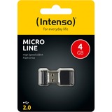 Intenso Micro Line unidad flash USB 4 GB USB tipo A 2.0 Negro, Lápiz USB negro, 4 GB, USB tipo A, 2.0, 16,5 MB/s, Tapa, Negro