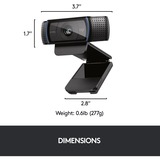 Logitech C920 Pro HD cámara web 3 MP 1920 x 1080 Pixeles USB Negro, Webcam negro, 3 MP, 1920 x 1080 Pixeles, Full HD, 30 pps, 720p, 1080p, H.264