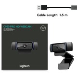 Logitech Hd Pro C920 cámara web 3 MP 1920 x 1080 Pixeles USB 2.0 Negro, Webcam negro, 3 MP, 1920 x 1080 Pixeles, Full HD, 30 pps, 720p, 1080p, H.264