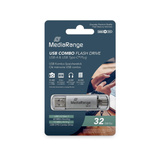 MediaRange MR936 unidad flash USB 32 GB USB Type-A / USB Type-C 3.2 Gen 1 (3.1 Gen 1) Plata, Lápiz USB plateado/Transparente, 32 GB, USB Type-A / USB Type-C, 3.2 Gen 1 (3.1 Gen 1), 70 MB/s, Tapa, Plata