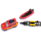 SIKU Land Rover Defender with boat Modelo a escala de SUV Previamente montado, Automóvil de construcción Modelo a escala de SUV, Previamente montado, Cualquier género, Metal, Plástico, Rojo, Amarillo, No recomendado para niños menores de 36 meses